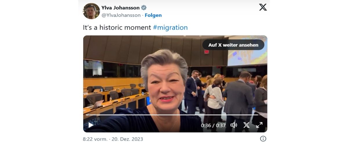 Ylva Johansson feiert GEAS auf X.
